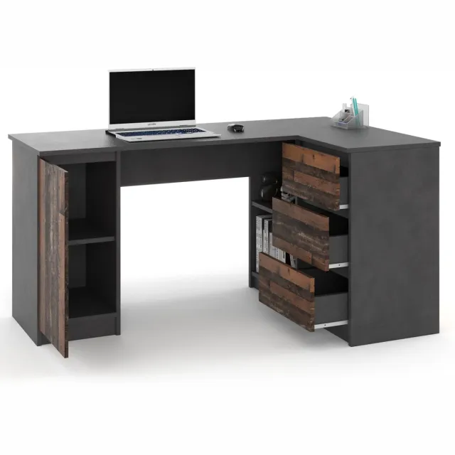 Greg AZ Home Greg - Hoekbureau Donkergrijs - Old Wood - Rechts - Kantoor bureau