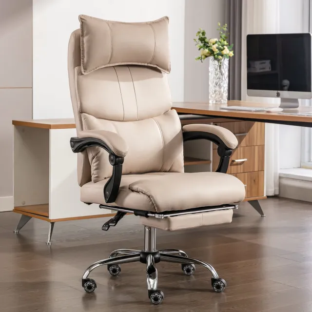 COVREO ergonomische bureaustoel beige - hoogteverstelbaar, draaistoel, hoofsteun, lendensteun, stof, wielen