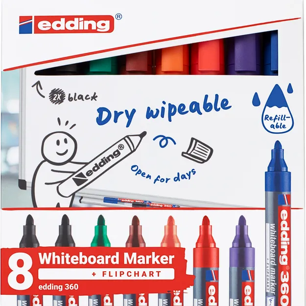 Edding Whiteboardmarker edding 360 rond 1.5-3mm assorti 8 stuks blauw
