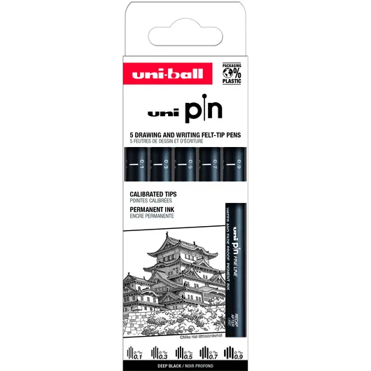Uni-ball Fineliner Uni-ball Pin ASP008 set à 5 breedtes zwart