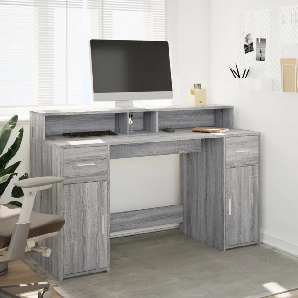 vidaXL Desk Grijs Sonoma 140 x 55 x 91 cm Engineered wood, foto 3