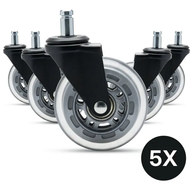DIVERZA Transparante Bureaustoelwielen – 11mm/75mm – Set van 5 Zwenkwielen – Klikmontage – Geschikt voor harde vloeren