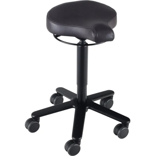 Wesjon Biker zadelkruk leer Ebony- zwarte gaslift en kruispoot - leder bekleding – kleur Ebony