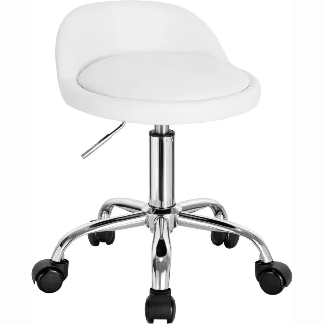 KTN® Draaikruk met Lage Rugleuning - Kantoorkruk - Ergonomisch - Hoogte Verstelbaar - Wielen - Kruk - Stoel - PU leer - Wit