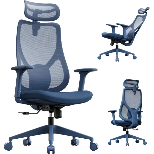 SENSE7 MOYO Ergonomische Bureaustoel - Gamestoel van Mesh - 3D-Armsteunen - Tot 150kg - Verstelbaar - Marineblauw