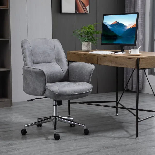 REDOM Bureaustoel XXL - Ergonomisch ontwerp - Hoogteverstelbaar met wippfunctie - Met vaste armleuningen en wielen - Stoffen bekleding - Lichtgrijs - 67 x 69 x 92-102 cm