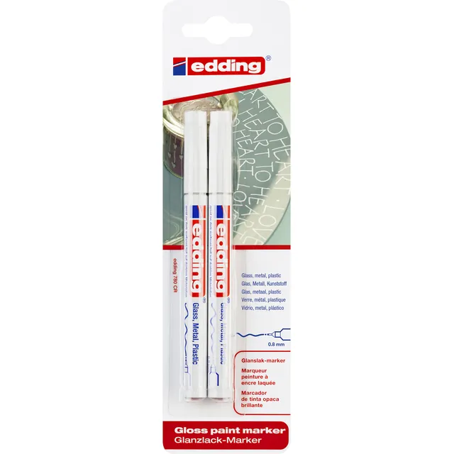 Paintmarker edding 780 op oliebasis 0.8mm wit blister à 2 stuks