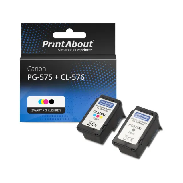 PrintAbout huismerk Inktcartridge PG-575 + CL-576 Zwart + 3 kleuren Multipack Geschikt voor Canon