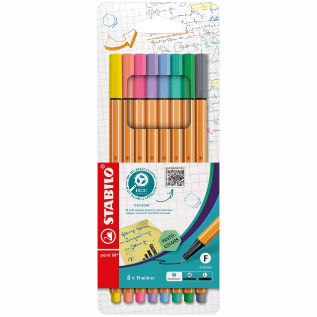 Stabilo point 88 fineliner, pastel, etui van 8 stuks