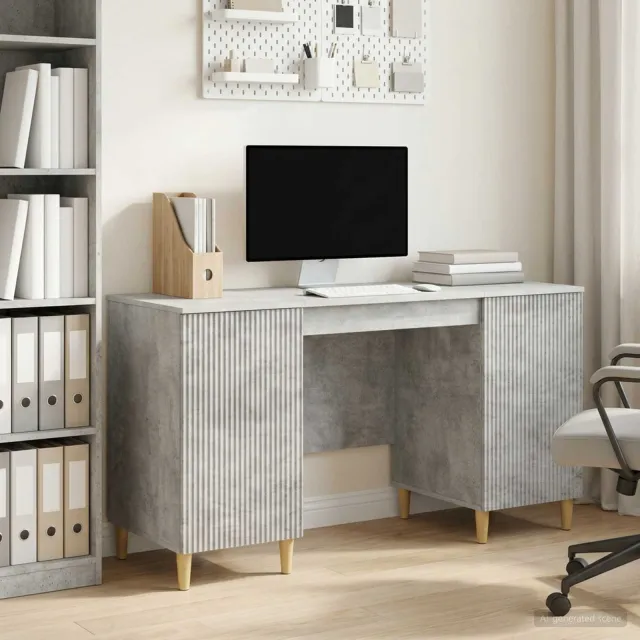 vidaXL Bureau met plank Betongrijs 142,5 x 50 x 75 cm Bewerkt hout grijs, foto 2
