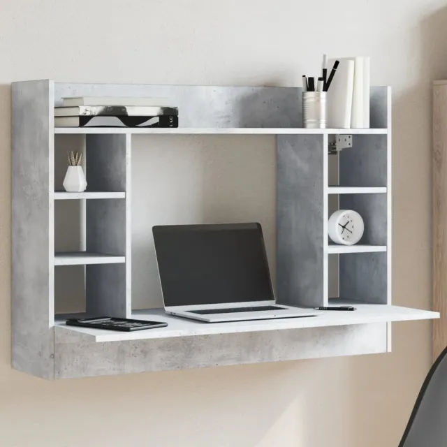 vidaXL Wandbureau 105x48x75 cm bewerkt hout betongrijs grijs, foto 2