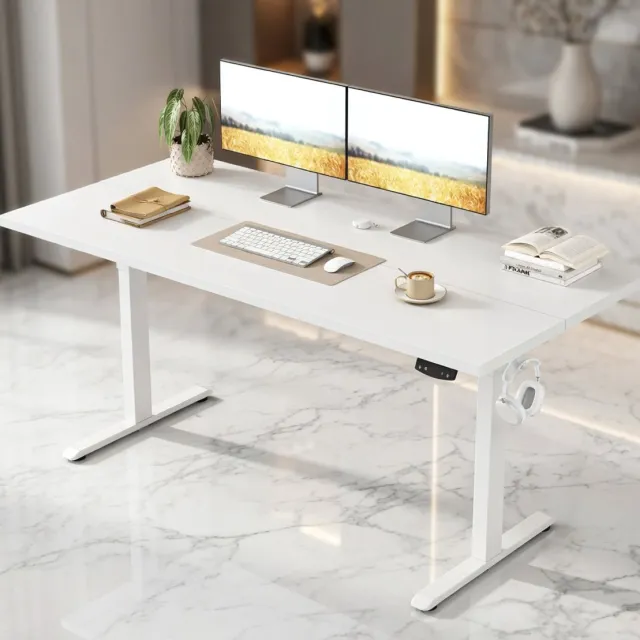 GARDEN HOUSE GARAGE Elektrisch Verstelbaar Zit-Sta Bureau 100x60 cm – Hoogte Verstelbare Thuiswerk Bureau met Geheugenfunctie & Kabelmanagement – Wit House&Garden