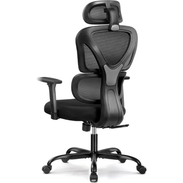 Thuys Bureaustoel Ergonomisch – Met Verstelbare Hoofdsteun – En Lendensteun – Hoogte En Kantelbaar – Max Belastbaar 150kg Zwart