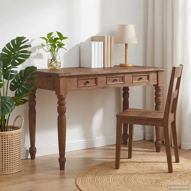 vidaXL Bureau met lades 117x57x75 cm massief mahoniehout bruin, foto 2