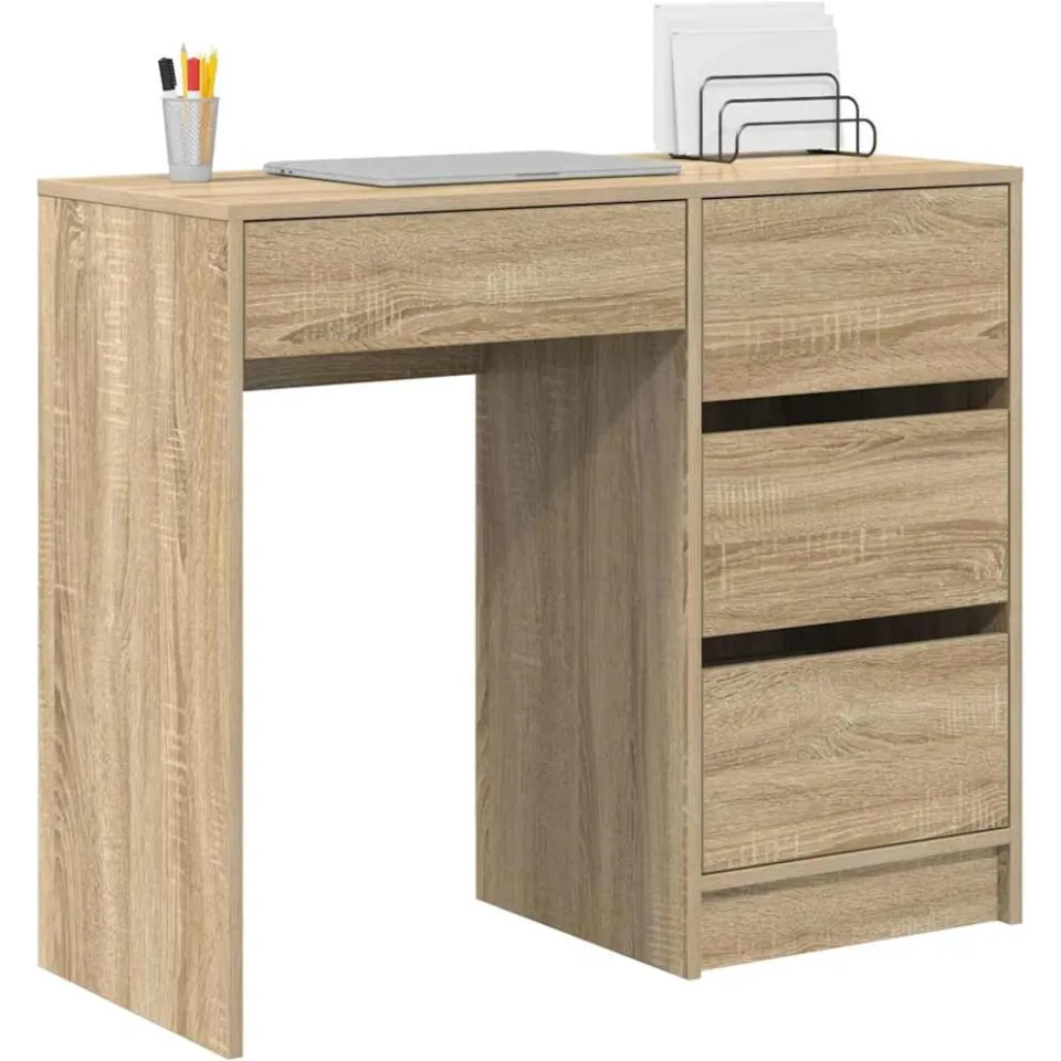 vidaXL Bureau Sonoma Eiken 90 x 37,5 x 75 cm Bewerkt hout