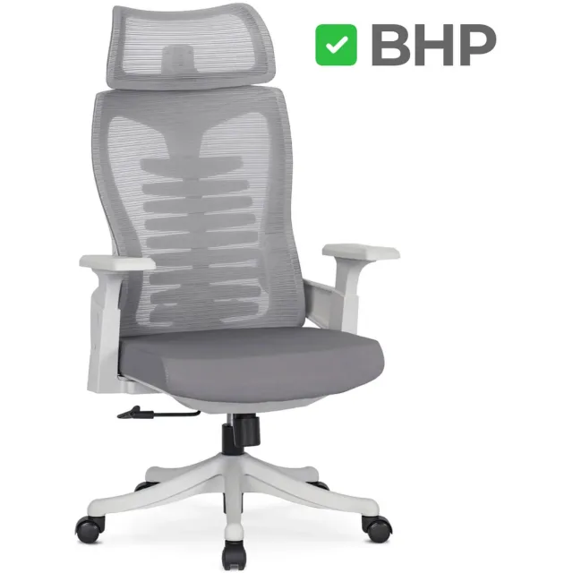 Mebel Elite Caret 2 - Ergonomische Bureaustoel - Grijs - Ventilerende Mesh Rugleuning - Verstelbare Hoofdsteun