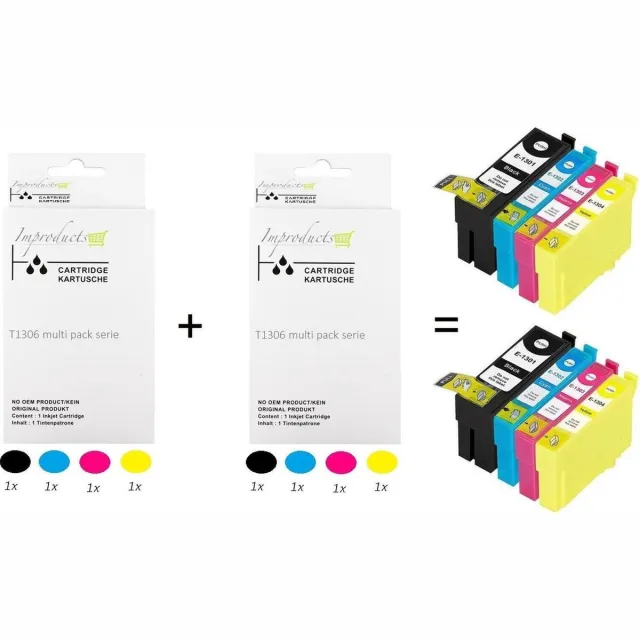 Improducts Inkt cartridges Alternatief Epson T1301 T1302 T1303 T1304 T1306 2x set Multicolor - Zwart (2x), Cyaan (2x), Magenta (2x), Geel (2x)