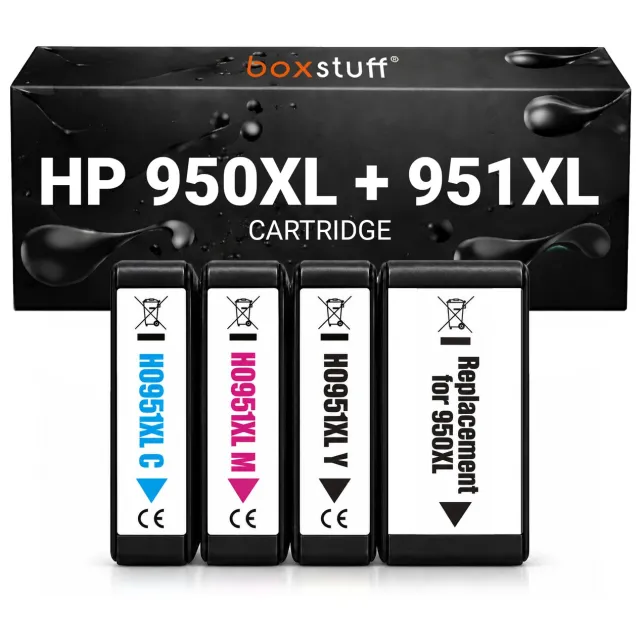 Boxstuff Inkt geschikt voor HP 950XL + 951XL - Multipack Inkt Cartridges Zwart en Kleur Compatibel met HP OfficeJet Pro 8100 / 8600 / 8610 / 8620 / 8630 / 8640 / 8660 Printers - Complete Set