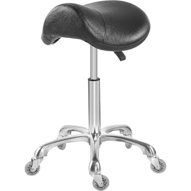 TrueVerge Zadelkruk op Wielen - Tabouret - Kapperskruk - Rolkruk - Bureaukruk - Werkkruk - Ergonomisch - In Hoogte Verstelbaar - Rubberen Wielen Zwart