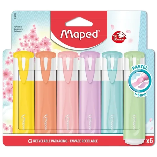 Maped Markeerstift Maped set à 6 pastel kleuren