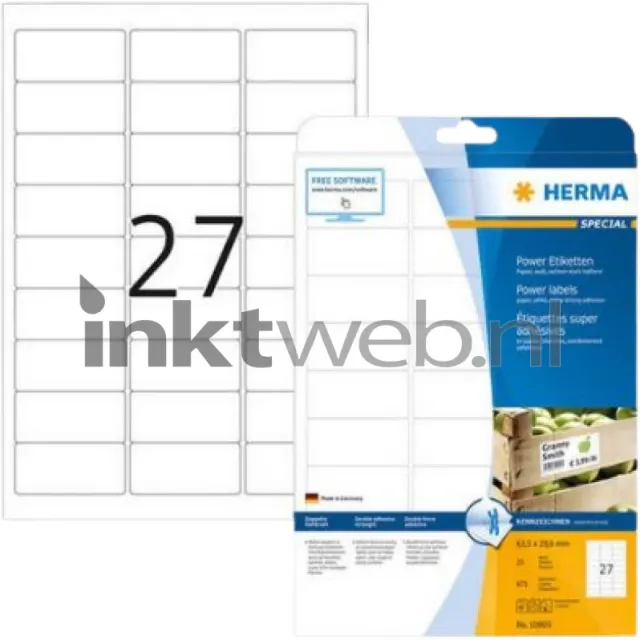 Herma 10903 Permanente Papieretiket 63,5 x 29,6mm wit (Origineel)