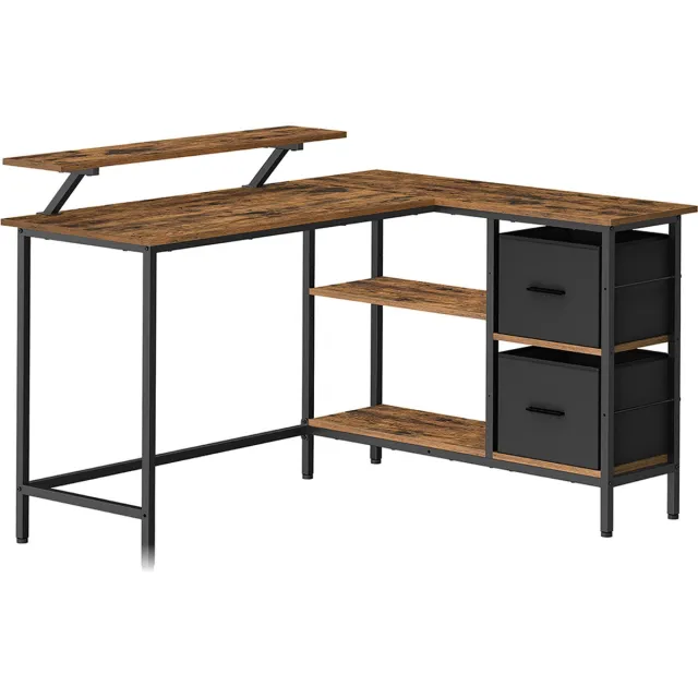 GOTAGEE L –vormig bureau – Met 2 laden 135 x 105 cm bruin+zwart