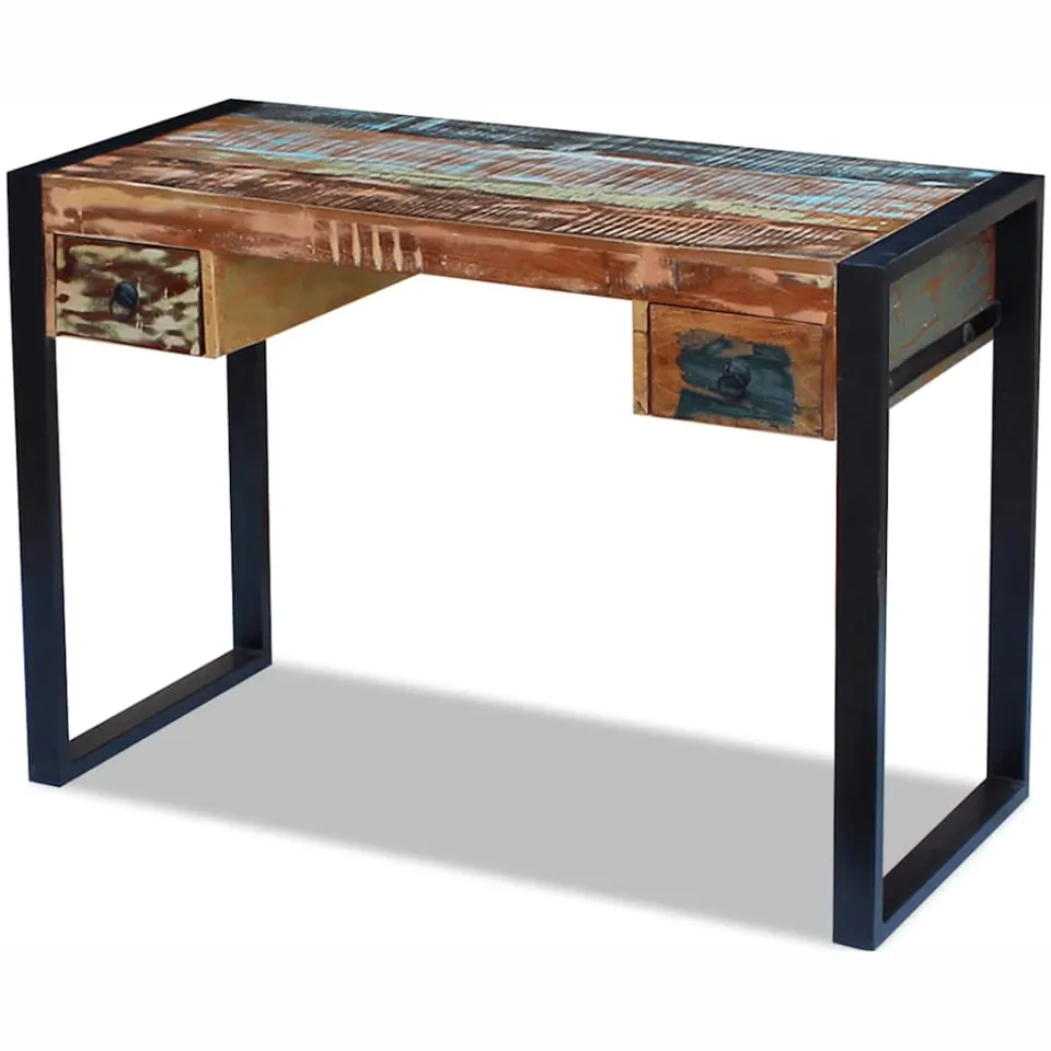 vidaXL Bureau massief gerecycled hout meerkleurig, foto 4