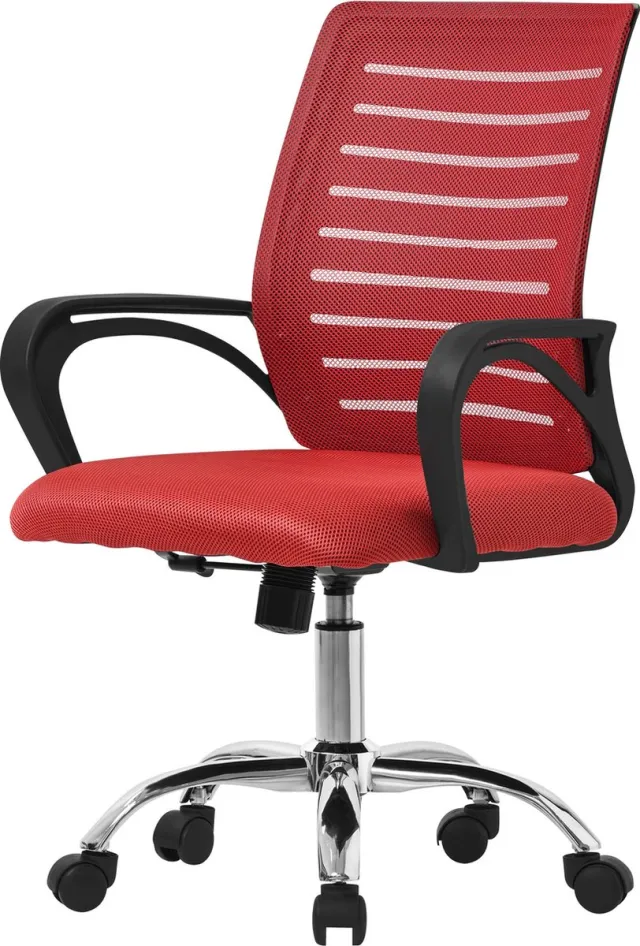 ml-design ergonomische bureaustoel, rood, in hoogte verstelbare bureaustoel met armleuningen, computerstoel met ademende netbekleding, schommelfunctie, 360° draaibare stoel met wieltjes, gaming stoel Rood, Zilver
