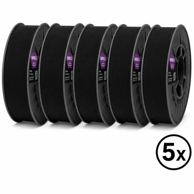 Winkle PLA HD 3D Filament - Filament voor 3D printer - Hoge Nauwkeurigheid - Zwart - 1,75mm - 5kg 5x Zwart