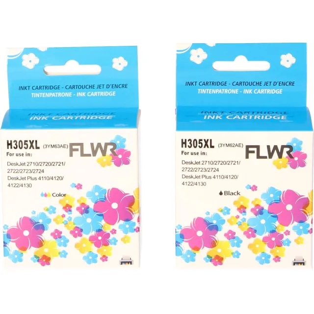 FLWR Multipack inktcartridges voor HP 305XL - Premium Huismerk HP 305 inkt - 2x HP 305 cartridges (hoge capaciteit) o.a. geschikt voor HP DeskJet 2710e, HP DeskJet 2720e, HP ENVY 6010, HP DeskJet Plus 4120e, HP DeskJet 4220e zwart en kleur