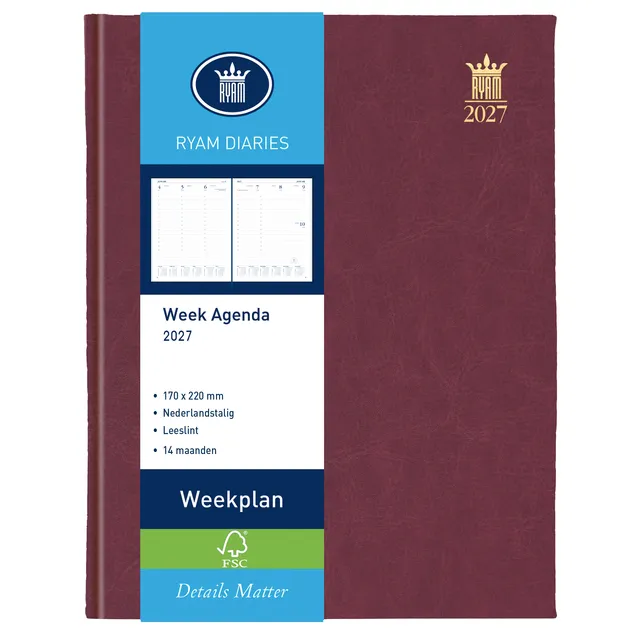 Ryam Agenda 2027 Ryam Weekplan Mundior 7dagen/2pagina's bordeaux