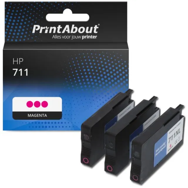 PrintAbout Huismerk HP 711 (CZ135A) Inktcartridge Magenta Voordeelbundel 3-pack
