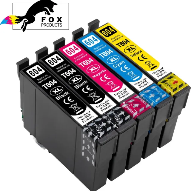 FoxProducts 604 604XL T604 - cartridges - 5stuks geschikt voor epson - Expression Home XP-2200 - XP2205 - XP3200 - XP3205 - XP4200 - XP4205 - WorkForce WF2910DWF - WF2930DWF - WF2950DWF 1xCyan, 1xMagenta, 1xYellow, 2xZwart