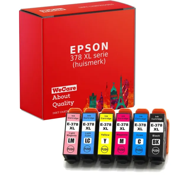 WeCare 6-pack | Geschikt voor Epson 378XL inktcartridges - XP 8500 - 8505 - 8600 - 8605 - 8700 Zwart + 5 kleuren