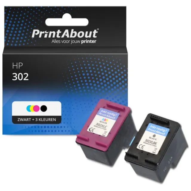PrintAbout Huismerk HP 302 (X4D37AE) Inktcartridge Zwart + 3 kleuren Voordeelbundel