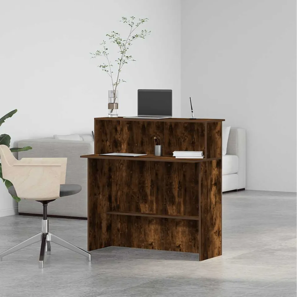 vidaXL Receptiebalie 100x50x103,5 cm bewerkt hout gerookt eikenkleurig, foto 4