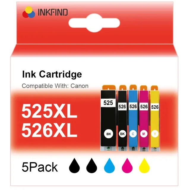 INKFIND PGI525XL CLI526XL Inktcartridge geschikt voor CanonPGI525 PGI-525 CLI526 CLI-526 Multipack van 5 stuks voor Canon Pixma IP4800 IP4850 IP4950 IX6550, MG5150 MG5200 5250 MG5300 5320 5350 MG6150 MG6250 MG8150 MG8250 MG715 MX715 MX884 MX885 MX890 1 x Zwart, 1 x foto Zwart, 1 x Cyaan, 1 x Magenta, 1 x Geel