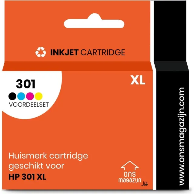 G&G Huismerk Inkt Cartridge Voordeelset - HP 301 XL - Zwart/Cyaan/Geel/Magenta Black , Tri-Color