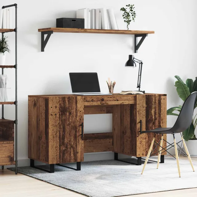 vidaXL Bureau Oud hout Bewerkt hout 140 x 50 x 75 cm bruin, foto 2