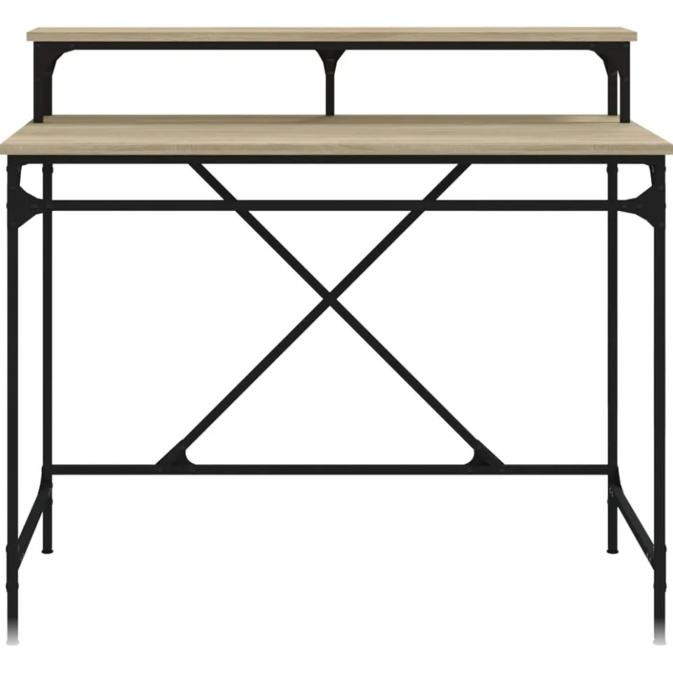 vidaXL Bureau 100x50x90 cm bewerkt hout en ijzer sonoma eikenkleur Bruin