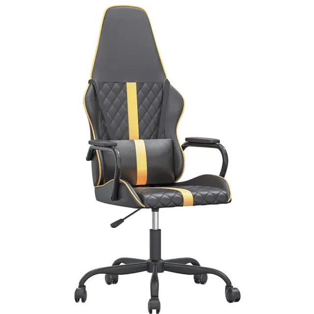 vidaXL Massage - gamestoel - kunstleer - zwart - en - goudkleurig goud en zwart