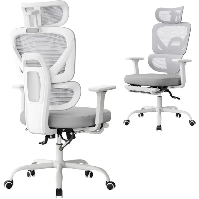 Klarven Bureaustoel Grijs - Bureaustoel Ergonomisch - Bureaustoelen - Ergonomische Bureaustoel - Office Chair - Verstelbare Hoofdsteun en 3D-armleuningen - Mesh Stof, Belastbaar tot 150 kg - B73xd68xh121cm