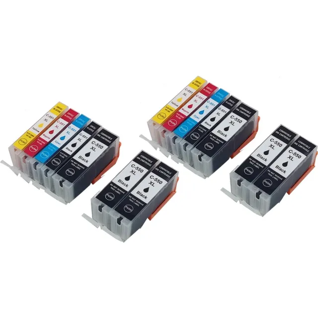 KATRIZ huismerk inkt PGI550XL/CLI551XL (14 stuks) | voor Canon Pixma IP 7250/8750/ Pixma IX 6800/6850 /Pixma MG 5450 /5500/5550/ 5600 /5650 /5655/ 6300/6350 /6450/ 6600 /6650/7150/7550 / Pixma MX 725 / 925 Zwart, Cyaan, Magenta, Geel