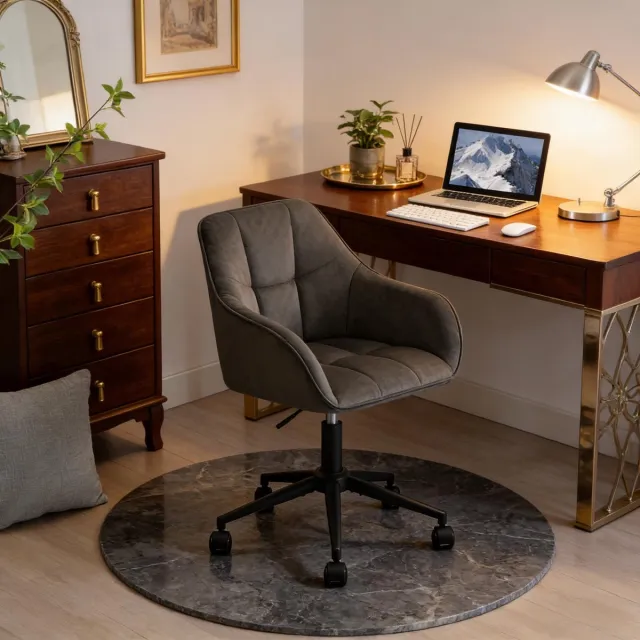HAUSS SPOLE Bureaustoel Met Wielen - Ergonomisch Draaibaar - Voor Thuiswerk En Woonkamer - Fluweel - Donkergrijs