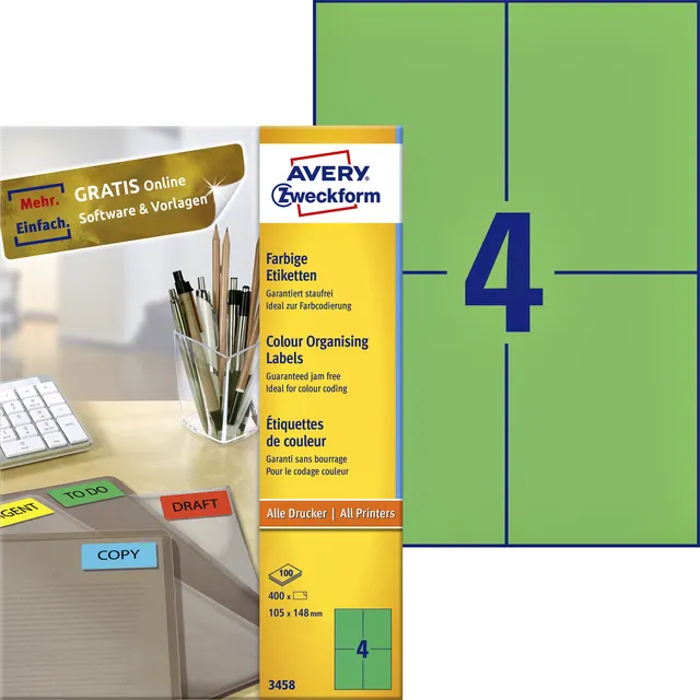 Avery Zweckform Etiket Avery 3458 105x148mm A6 groen 400 stuks