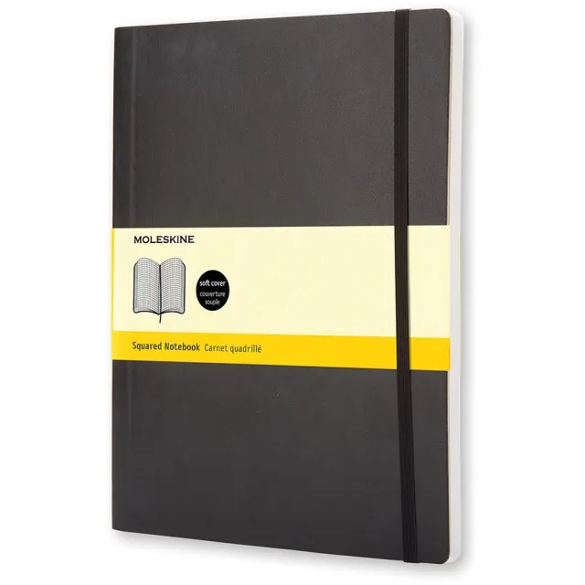 Moleskine notitieboek, ft 19 x 25 cm, geruit, soepele cover, 192 blad, zwart ivoor