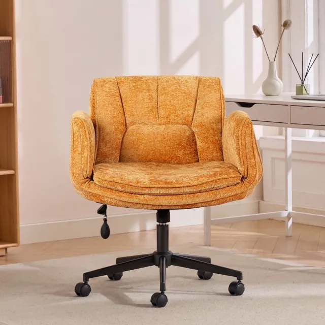 Vankel Ergonomische Bureaustoel - Fauteuilstoel - 5-Standen Verstelbare Armleuningen - Brede Zitting - Dubbel Memory Foam - Verstelbare Rugleuning - 360° Draaibaar en Hoogte Verstelbaar - Computerstoel/Studeerstoel-Donkergrijs Bruin