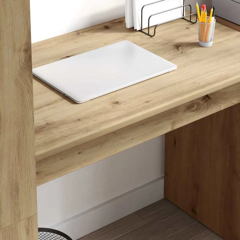 vidaXL Bureau Artisan Eiken 113 x 54 x 120 cm Bewerkt hout, foto 3