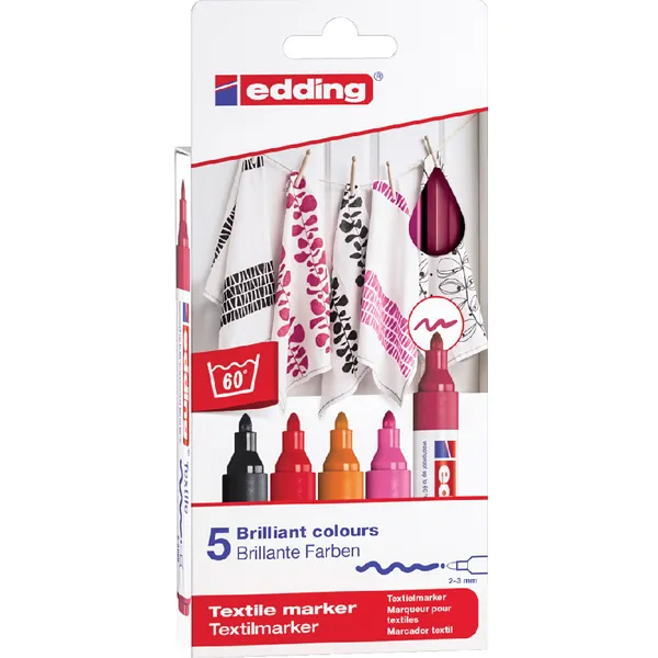 Edding Viltstift edding 4500 textiel rond 2-3mm warm assorti blister a1 5 stuks