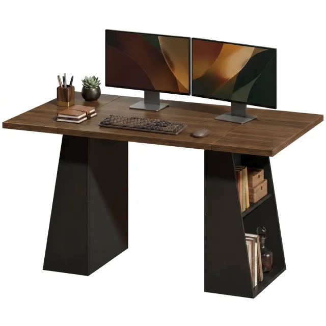 MUVANO Industrieel bureau 140 cm - Bureau met 4 open planken - Computertafel bruin zwart - 140x78x75 cm - Werken - Thuiskantoor Bruin-zwart